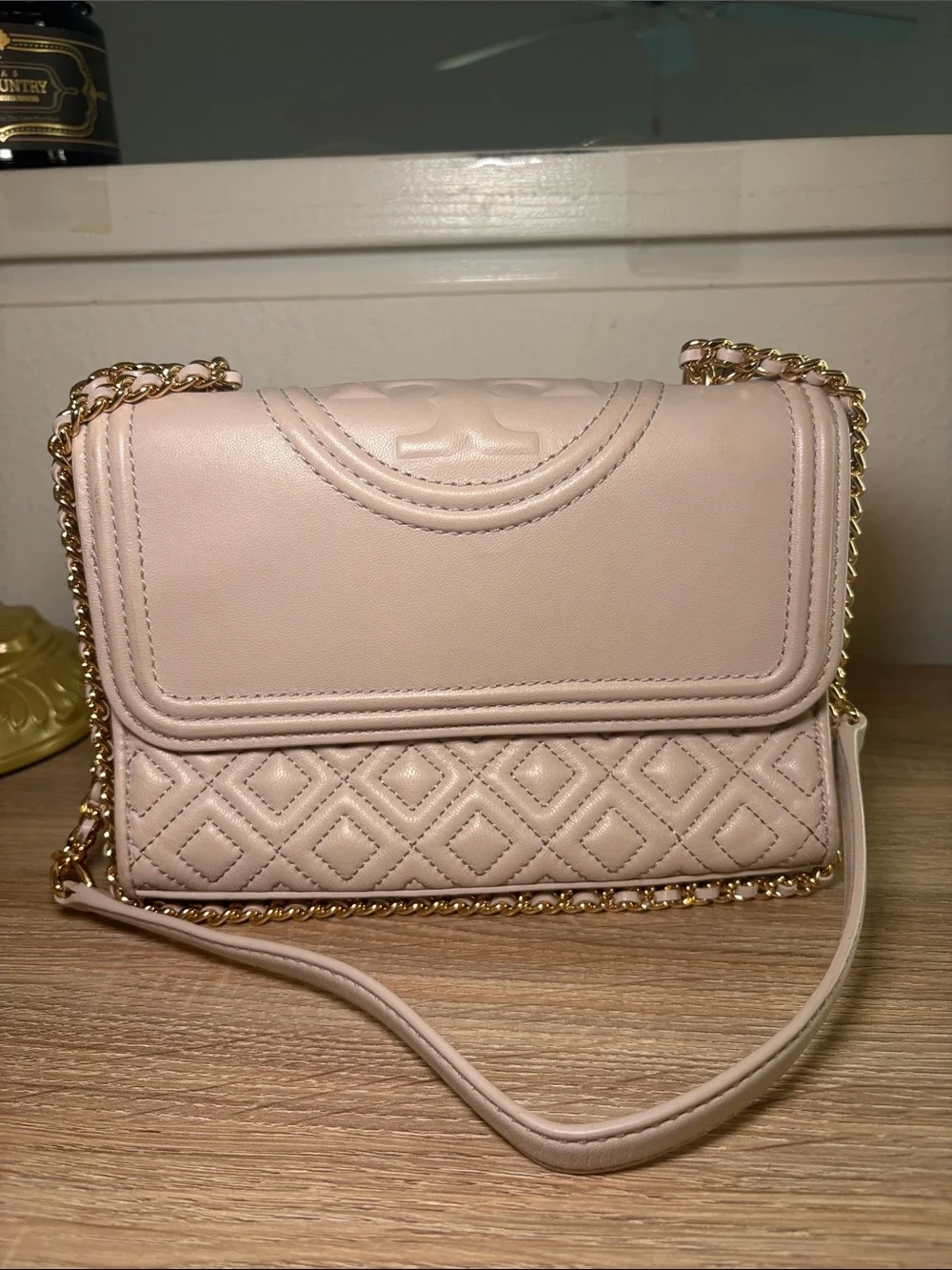 Tory Burch Quilted Shoulder Bag in Light Blush-USED AS IS